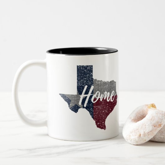 Beunruhigtes verblaßtes Texas-Flaggen-Zuhause Zweifarbige Tasse (Mit Donut)
