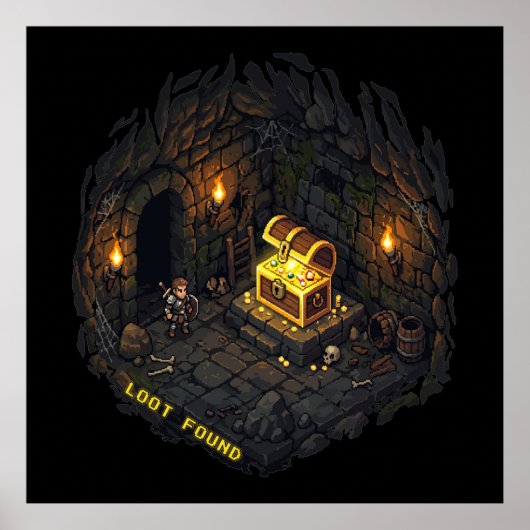 Beute Gefunden Fantasy Dungeon Pixel Art Design Poster (Vorne)