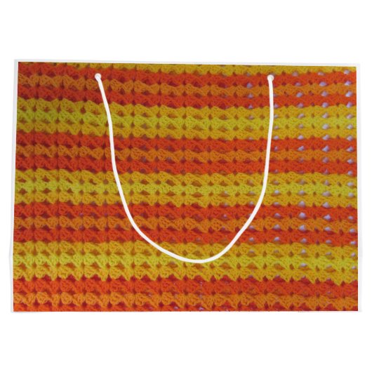Beutel - gelbes und orangefarbenes Häkelmuster (Lr Große Geschenktüte (Rückseite)