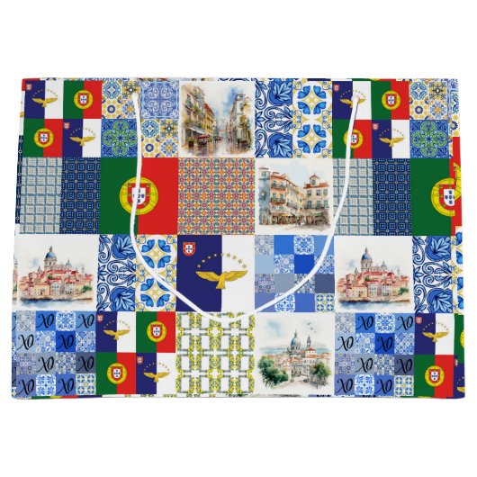 Beutel mit der portugiesischen Flagge und der Flag Große Geschenktüte (Vorderseite)