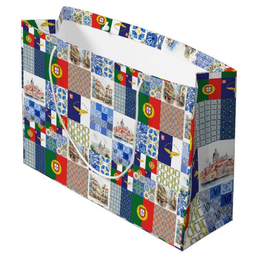 Beutel mit der portugiesischen Flagge und der Flag Große Geschenktüte (Rückseite Schrägansicht)