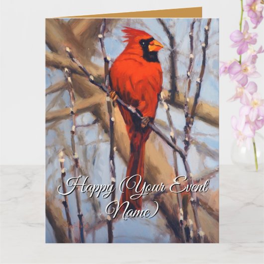 Beutiful Red Cardinal Bird Perched on a Branch Karte (Orchidee)