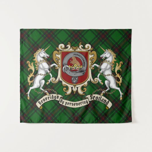 Beveridge Clan Abzeichen & Unicorns w/Tartan Wandteppich (Vorderseite (Horizontal))