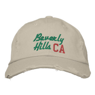 Beverly Hills CA Grün und Rot im Vintage-Stil Bestickte Baseballkappe