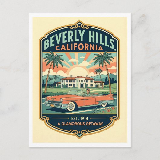 Beverly Hills CA Retro 1950s Travel Postkarte (Vorderseite)