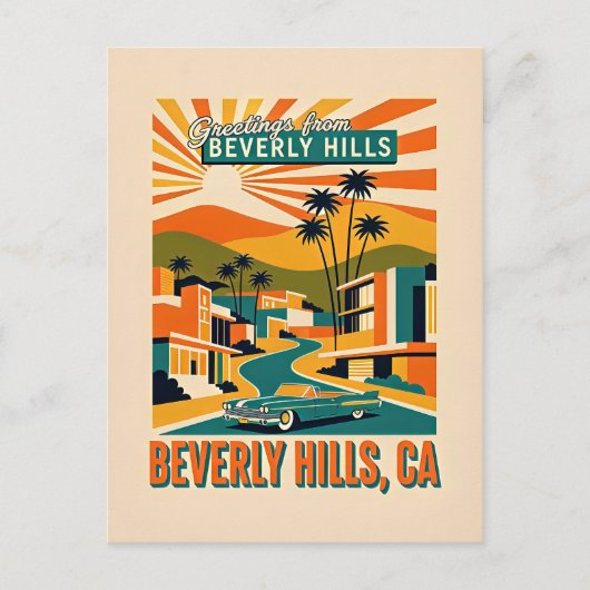 Beverly Hills, CA Retro Whimsical Farbige Postkarte (Vorderseite)