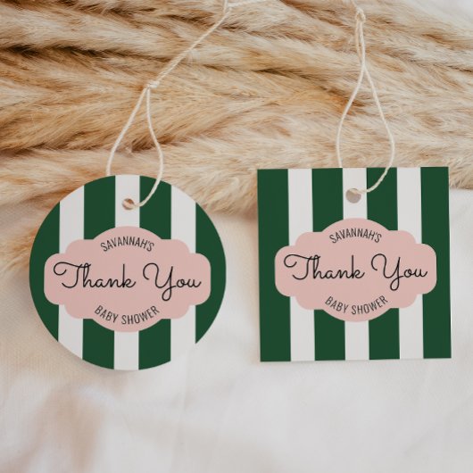Beverly Hills Pink & Green Baby Dusche Fevor Tags Geschenkanhänger