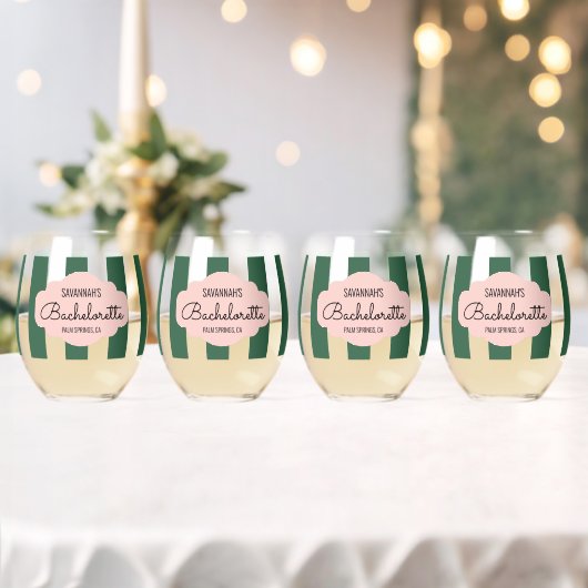 Beverly Hills Pink & Green Bachelorette Weinglas Ohne Stiel (Insitu (Hochzeit))