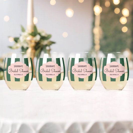 Beverly Hills Pink & Green Brautparty Weinglas Ohne Stiel (Insitu (Hochzeit))