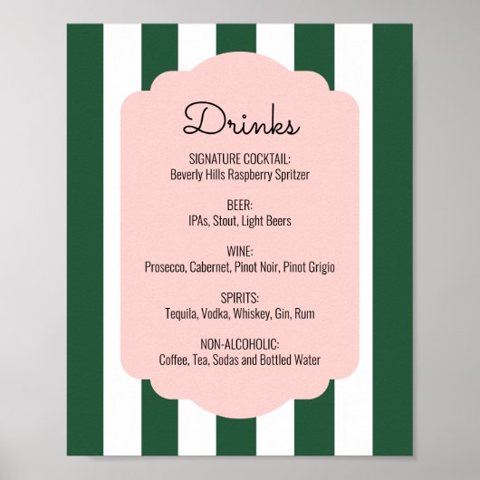 Beverly Hills Pink & Green Drink Menu Poster (Vorne)