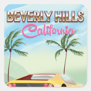 Beverly Hills - Retro-Poster Quadratischer Aufkleber