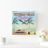 Beverly Hills - Retro-Reiseplakat Quadratische Wanduhr (Zuhause)