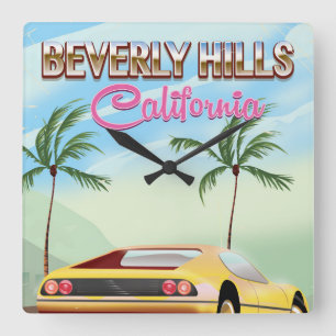 Beverly Hills - Retro-Reiseplakat Quadratische Wanduhr