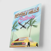 Beverly Hills - Retro-Reiseplakat Quadratische Wanduhr (Winkel)