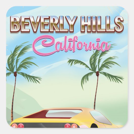 Beverly Hills - Retro-Reiseplakat Quadratischer Aufkleber (Vorderseite)