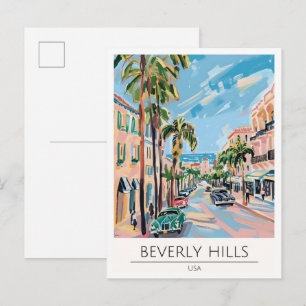 Beverly Hills USA Kunst Illustration Reise Postkarte