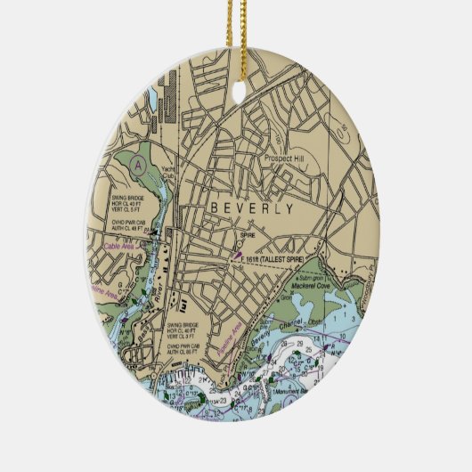 Beverly MA Nautical Chart Keramik Ornament (Rechts)