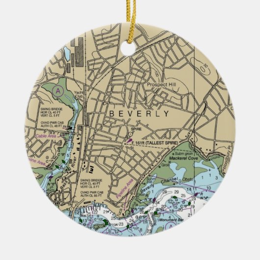 Beverly MA Nautical Chart Keramik Ornament (Vorne)