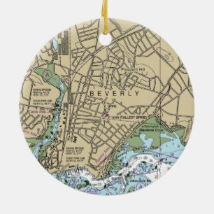 Beverly MA Nautical Chart Keramik Ornament