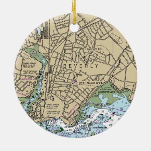 Beverly MA Nautical Chart Keramik Ornament (Hinten)