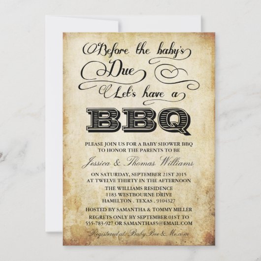 Bevor das Baby fällig wird, lasst uns eine GRILLEN Einladung (Vorderseite)