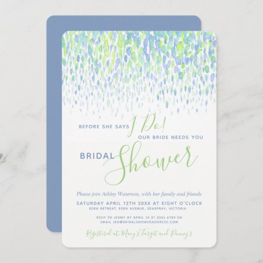 Bevor ich Brautparty grüne blaue Aquarellfarbe mac Einladung (Vorne/Hinten)