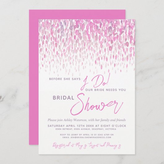 Bevor ich Brautparty rosa Aquarellkunst machen Einladung (Vorne/Hinten)