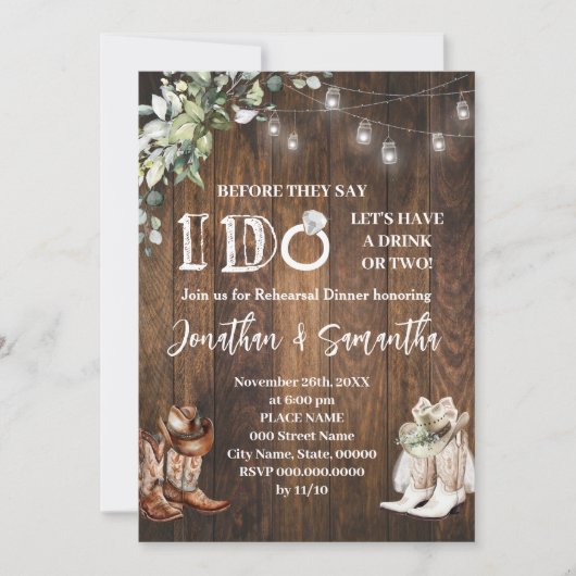 Bevor ich Paare Dusche Western Hochzeit Einladung (Vorderseite)