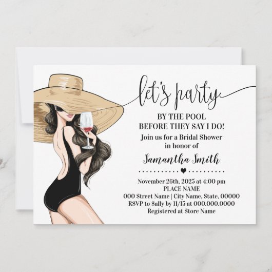 Bevor ich Party am Pool Brautparty Einladung (Vorderseite)