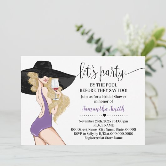 Bevor ich Party am Pool-Brautparty Einladung (Stehend Vorderseite)