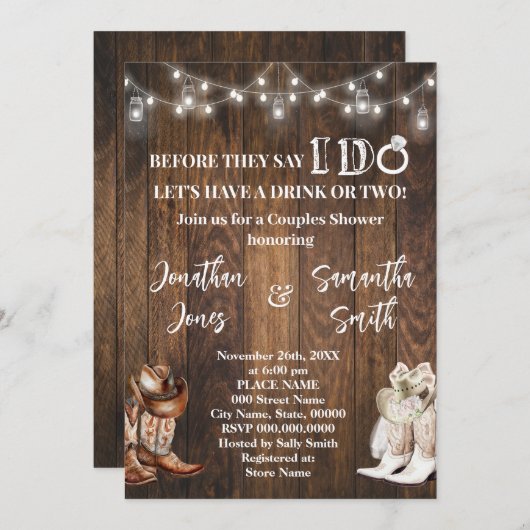 Bevor ich sage, ich mache Paare Dusche Western Lan Einladung (Vorne/Hinten)