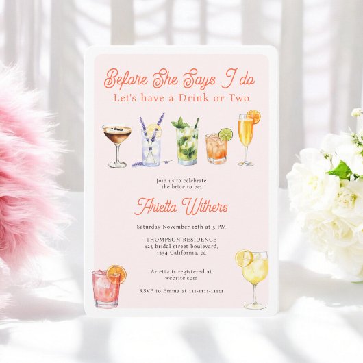 Bevor ich Watercolor Cocktails Brautparty Einladung