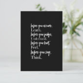 bevor Sie annehmen, lernen, bevor Sie verstehen Dankeskarte (Stehend Vorderseite)