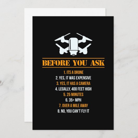 Bevor Sie Drohnenpilot Gefragt haben Einladung (Vorne/Hinten)