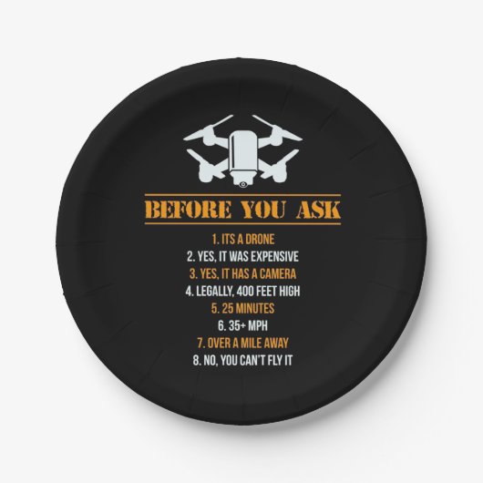Bevor Sie Drohnenpilot Gefragt haben Pappteller (Vorderseite)