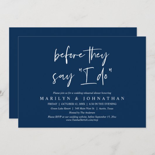 Bevor sie "Ich tue" sagen, Hochzeit Probe Abendess Einladung (Vorne/Hinten)