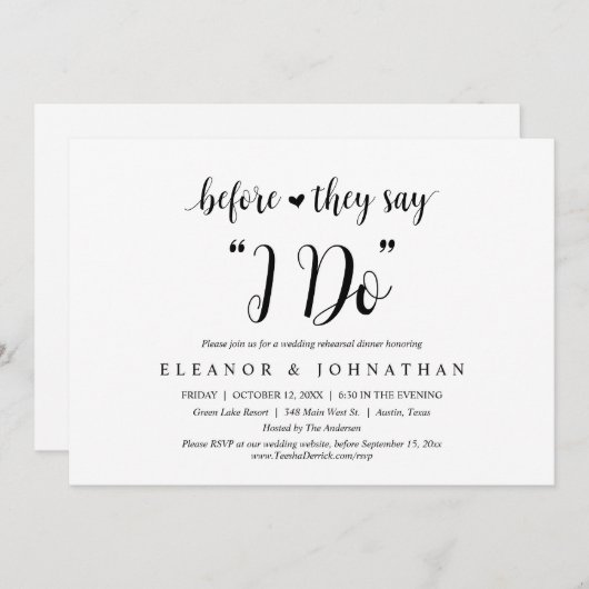 Bevor sie "Ich tue" sagen, Hochzeit Probe Abendess Einladung (Vorne/Hinten)