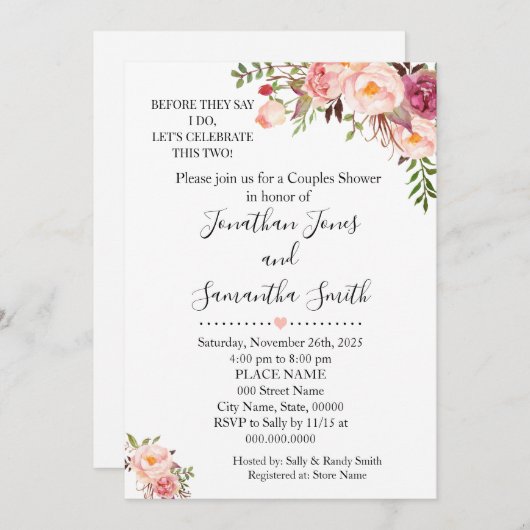Bevor sie sagen, ich dusche Paare rosa Hochzeit Einladung (Vorne/Hinten)