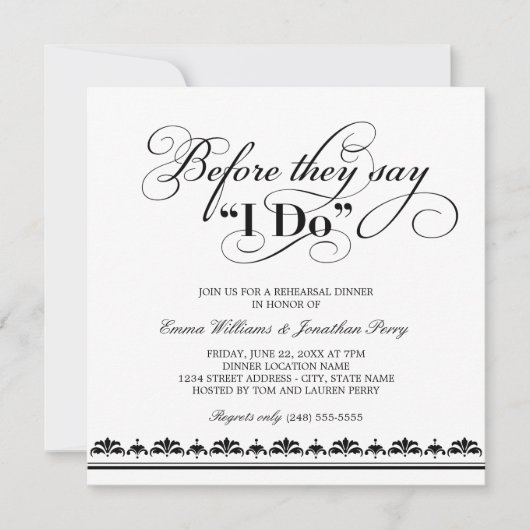 Bevor sie sagen, ich mache Abendessen mit schwarze Einladung (Vorderseite)