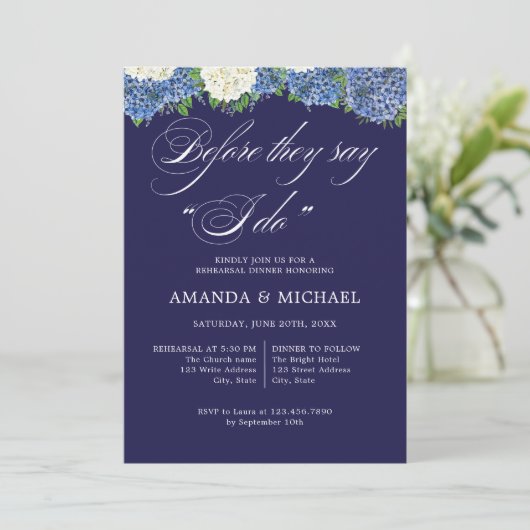 Bevor sie sagen, ich mache Elegant Hydrangeas Prob Einladung (Stehend Vorderseite)