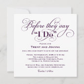 Bevor sie sagen, ich mache Lila Hochzeit Willkomme Einladung (Vorderseite)