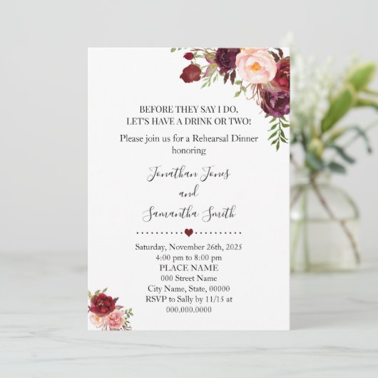 Bevor sie sagen, ich mache Marsala Probe Abendesse Einladung (Stehend Vorderseite)