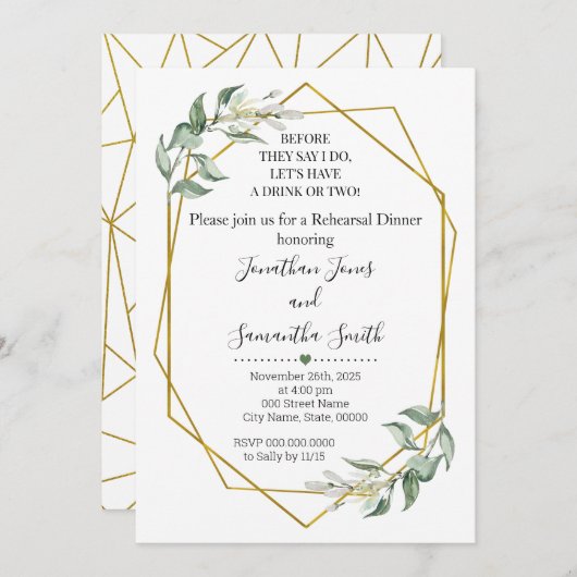 Bevor sie sagen, ich mache Probe Abendessen Grün Einladung (Vorne/Hinten)