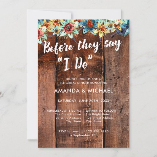 Bevor sie sagen, ich mache rustikale Probe Abendes Einladung (Vorderseite)