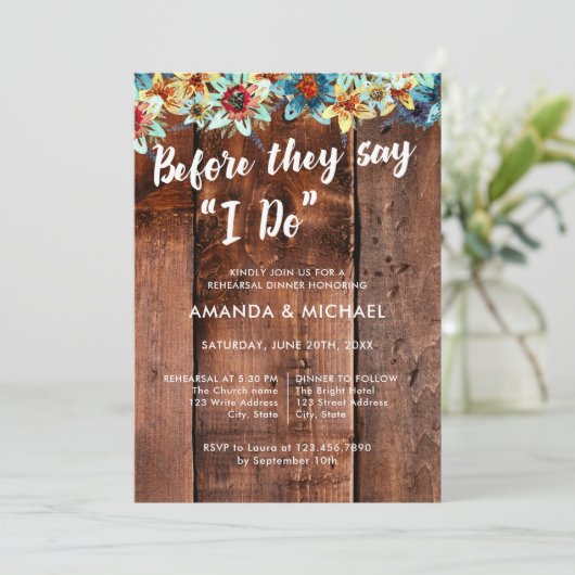 Bevor sie sagen, ich mache rustikale Probe Abendes Einladung (Stehend Vorderseite)