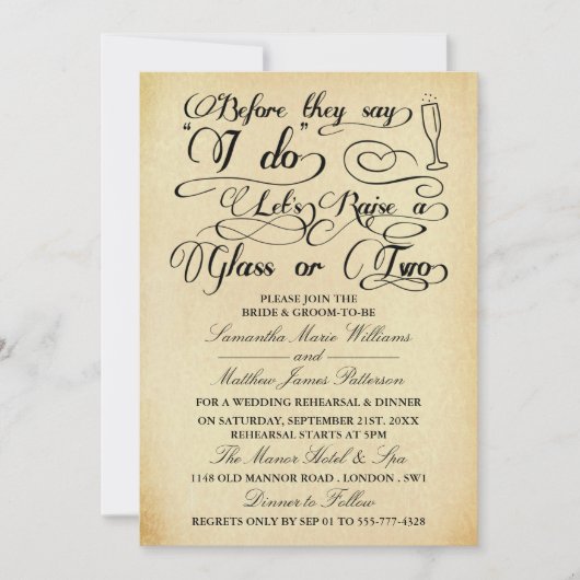 Bevor sie sagen, lasst uns ein oder zwei Gläser an Einladung (Vorderseite)
