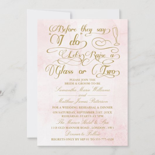 Bevor sie sagen, lasst uns ein oder zwei Gläser an Einladung (Vorderseite)