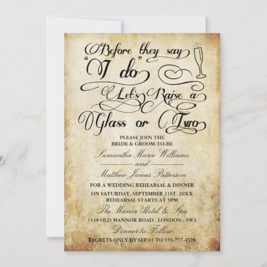 Bevor sie sagen, lasst uns ein oder zwei Gläser an Einladung (Vorderseite)