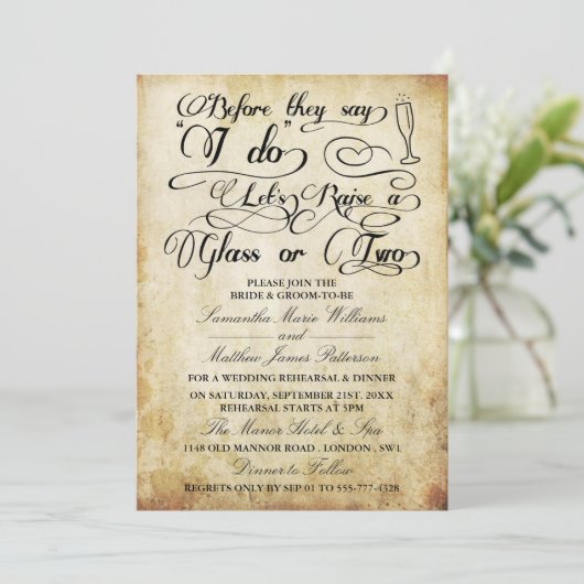 Bevor sie sagen, lasst uns ein oder zwei Gläser an Einladung (Stehend Vorderseite)