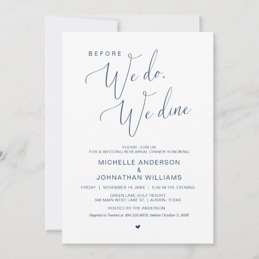 Bevor wir das tun, essen wir, Hochzeit Probe Abend Einladung (Vorderseite)